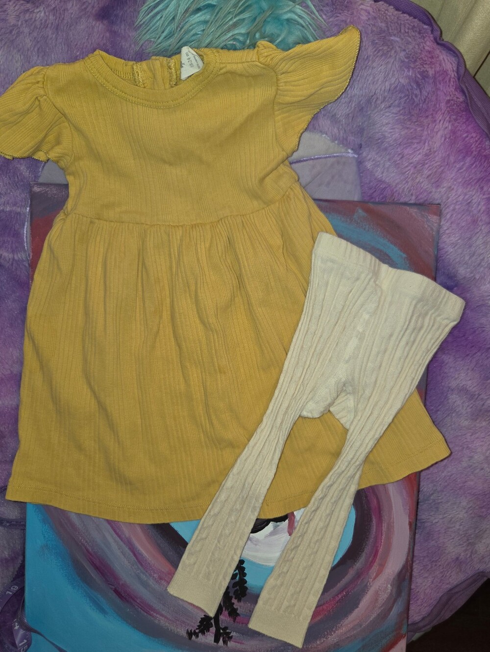 Kate Quinn Yellow Dress, Purple Floral Romper & Leggings